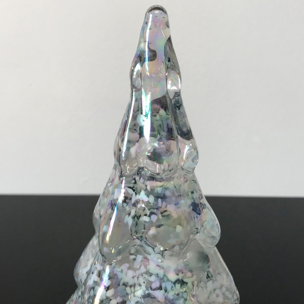 Vintage 7.5 Balos Hand Blown Art Glass AB Aura Iridescence Snow Christmas Tree - Picture 7 of 12